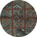 Round Patchwork Light Blue Transitional Rug, tr1995lblu