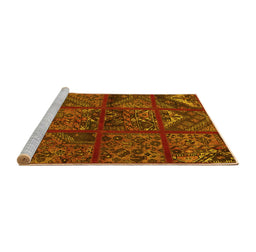 Sideview of Machine Washable Patchwork Yellow Transitional Rug, wshtr1995yw