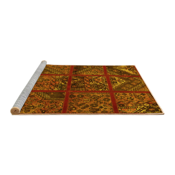 Sideview of Machine Washable Patchwork Yellow Transitional Rug, wshtr1995yw