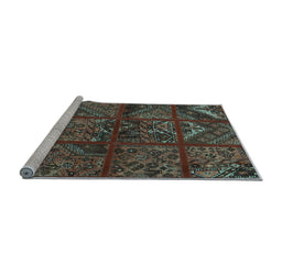 Sideview of Machine Washable Patchwork Light Blue Transitional Rug, wshtr1995lblu