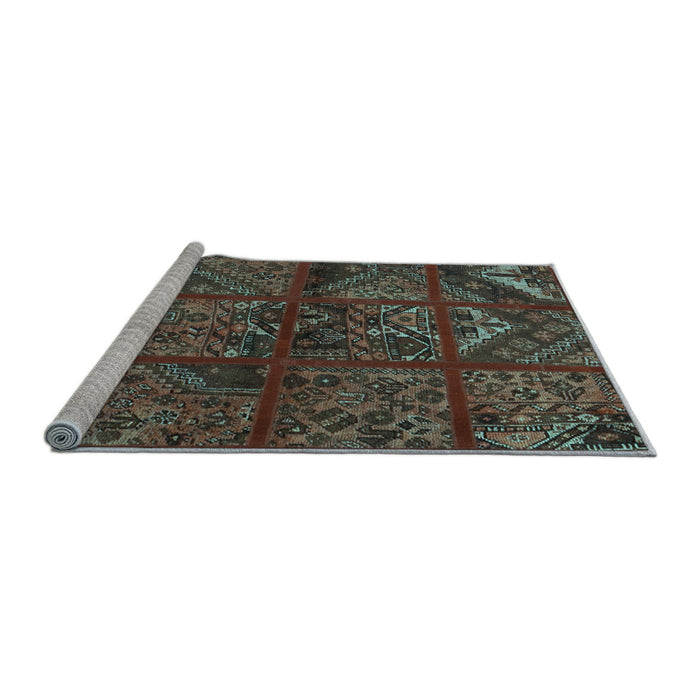 Sideview of Machine Washable Patchwork Light Blue Transitional Rug, wshtr1995lblu