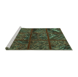 Sideview of Machine Washable Patchwork Turquoise Transitional Area Rugs, wshtr1995turq
