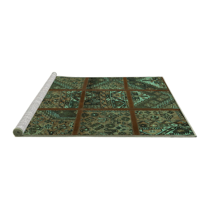 Sideview of Machine Washable Patchwork Turquoise Transitional Area Rugs, wshtr1995turq