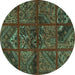 Round Patchwork Turquoise Transitional Rug, tr1995turq