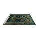 Sideview of Machine Washable Persian Turquoise Traditional Area Rugs, wshtr1996turq