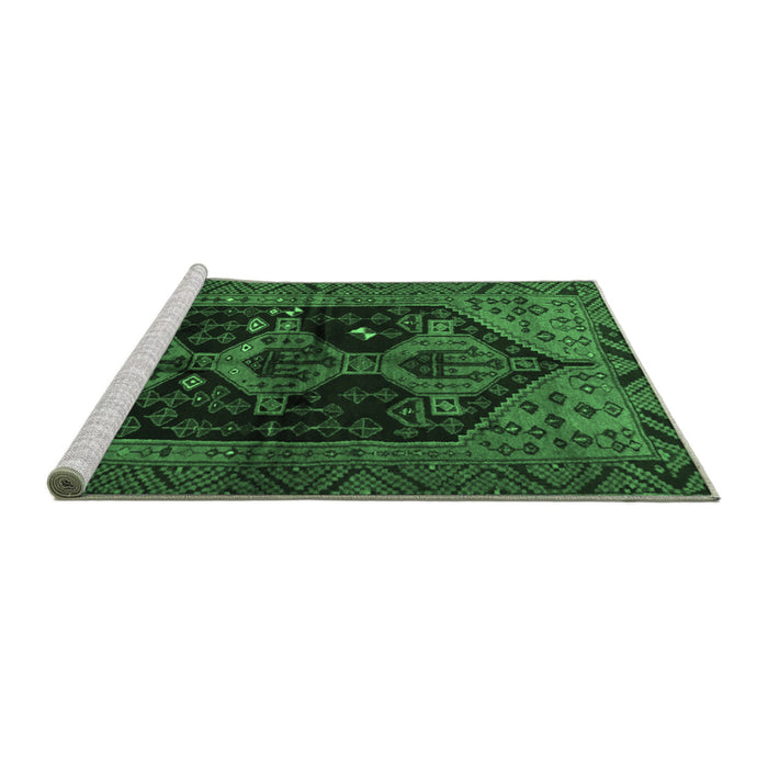 Sideview of Machine Washable Persian Emerald Green Traditional Area Rugs, wshtr1996emgrn