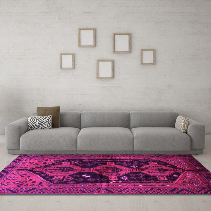 Machine Washable Persian Pink Traditional Rug in a Living Room, wshtr1996pnk