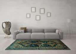 Machine Washable Persian Turquoise Traditional Area Rugs in a Living Room,, wshtr1996turq