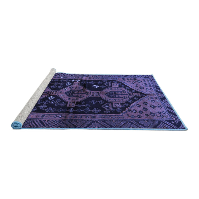 Sideview of Machine Washable Persian Blue Traditional Rug, wshtr1996blu