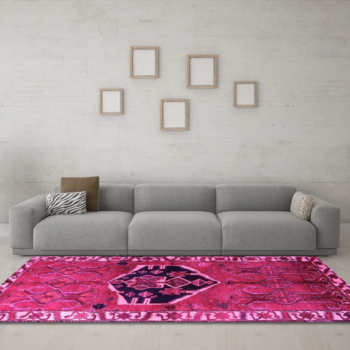 Machine Washable Persian Pink Traditional Rug in a Living Room, wshtr1997pnk