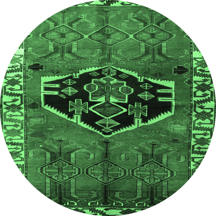 Round Machine Washable Persian Emerald Green Traditional Area Rugs, wshtr1997emgrn
