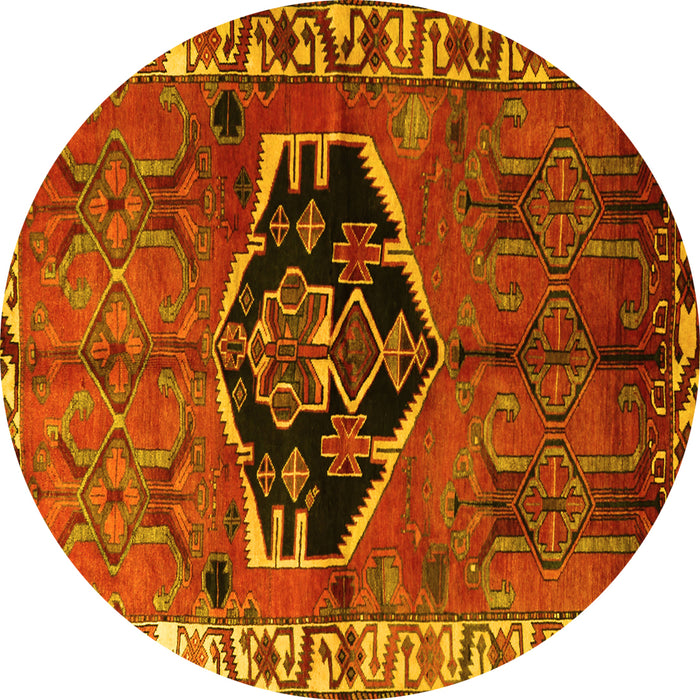 Round Machine Washable Persian Yellow Traditional Rug, wshtr1997yw