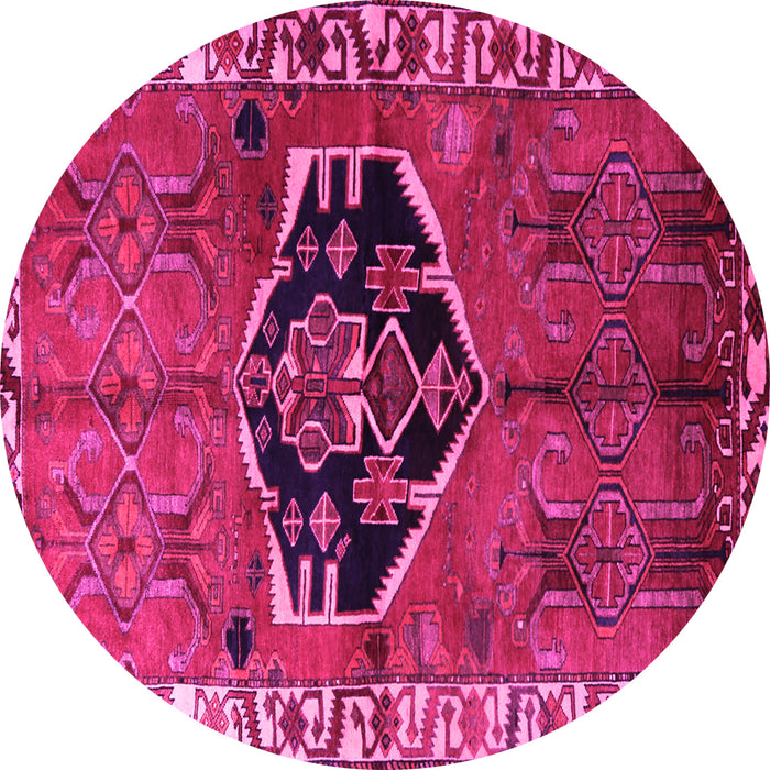 Round Machine Washable Persian Pink Traditional Rug, wshtr1997pnk