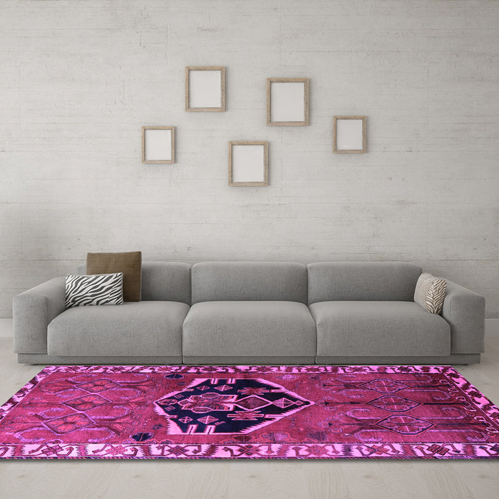 Machine Washable Persian Purple Traditional Area Rugs in a Living Room, wshtr1997pur