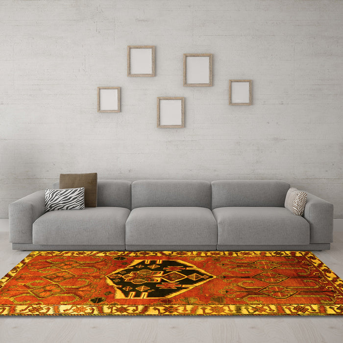 Machine Washable Persian Yellow Traditional Rug in a Living Room, wshtr1997yw