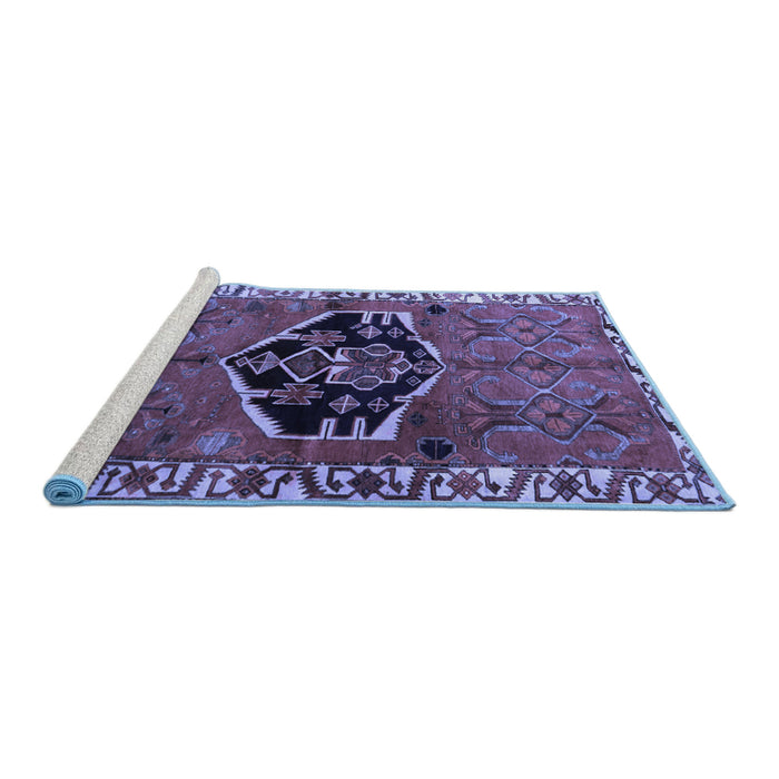 Sideview of Machine Washable Persian Blue Traditional Rug, wshtr1997blu