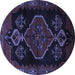 Round Machine Washable Persian Blue Traditional Rug, wshtr1998blu