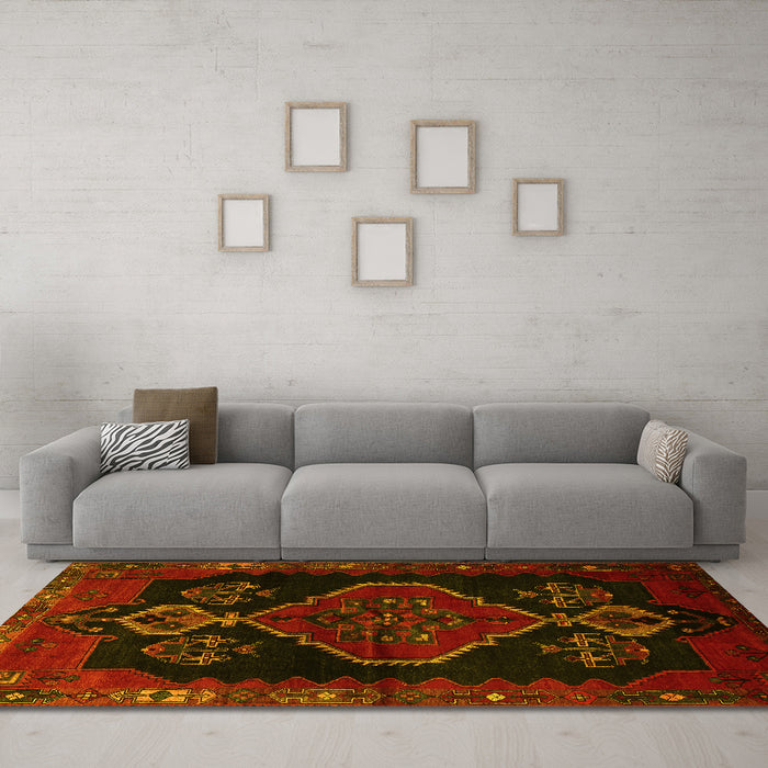 Machine Washable Persian Yellow Traditional Rug in a Living Room, wshtr1998yw
