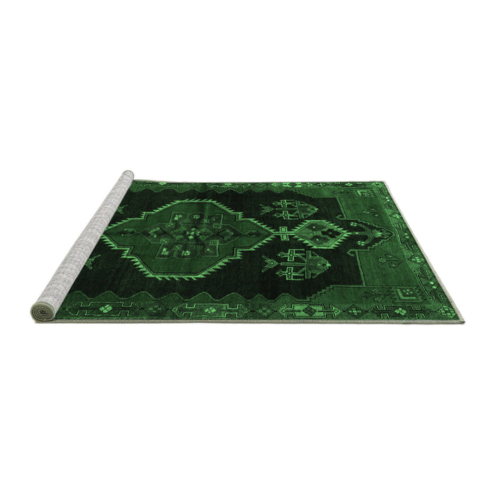 Sideview of Machine Washable Persian Emerald Green Traditional Area Rugs, wshtr1998emgrn