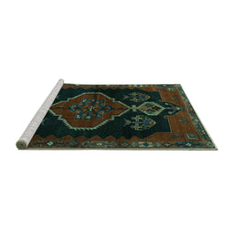Sideview of Machine Washable Persian Turquoise Traditional Area Rugs, wshtr1998turq