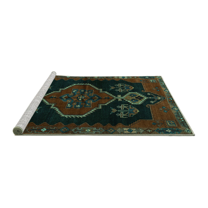 Sideview of Machine Washable Persian Turquoise Traditional Area Rugs, wshtr1998turq