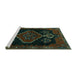 Sideview of Machine Washable Persian Turquoise Traditional Area Rugs, wshtr1998turq