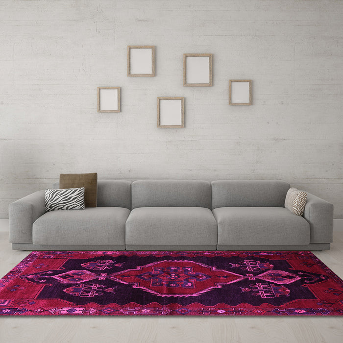 Machine Washable Persian Pink Traditional Rug in a Living Room, wshtr1998pnk