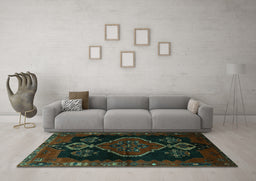 Machine Washable Persian Turquoise Traditional Area Rugs in a Living Room,, wshtr1998turq