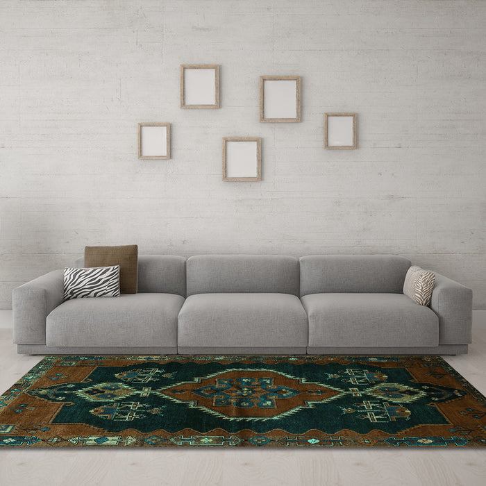Machine Washable Persian Turquoise Traditional Area Rugs in a Living Room,, wshtr1998turq