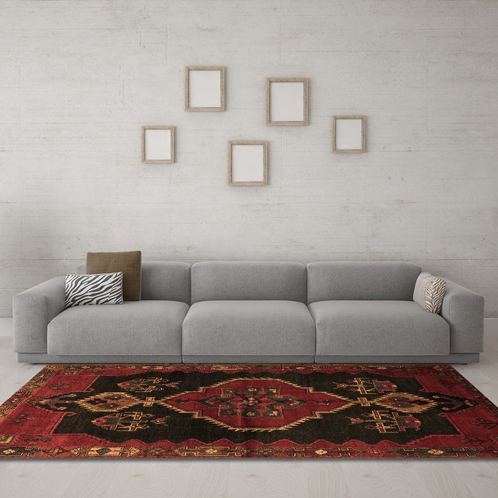Machine Washable Persian Brown Traditional Rug in a Living Room,, wshtr1998brn
