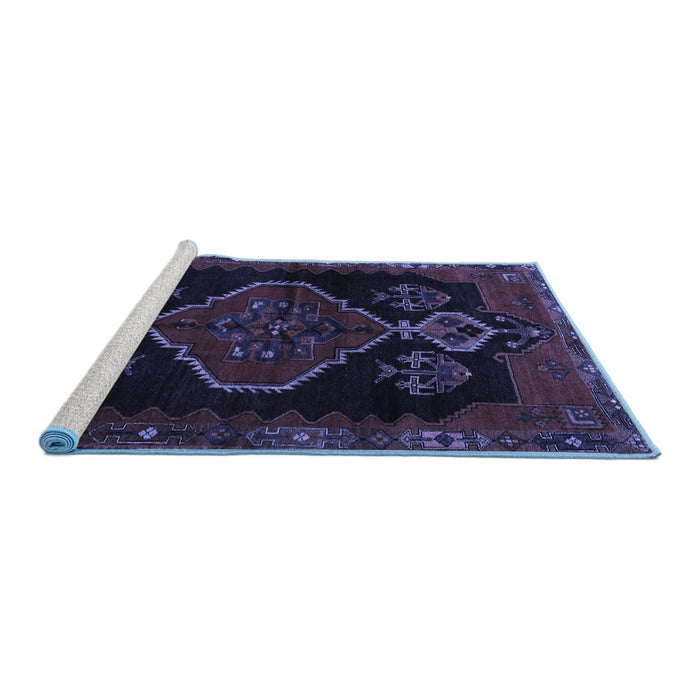 Sideview of Machine Washable Persian Blue Traditional Rug, wshtr1998blu