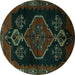 Round Machine Washable Persian Turquoise Traditional Area Rugs, wshtr1998turq