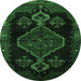 Round Machine Washable Persian Emerald Green Traditional Area Rugs, wshtr1998emgrn