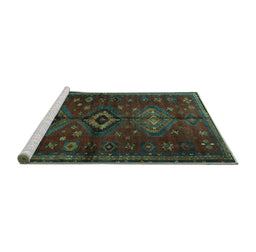 Sideview of Machine Washable Persian Turquoise Traditional Area Rugs, wshtr1999turq