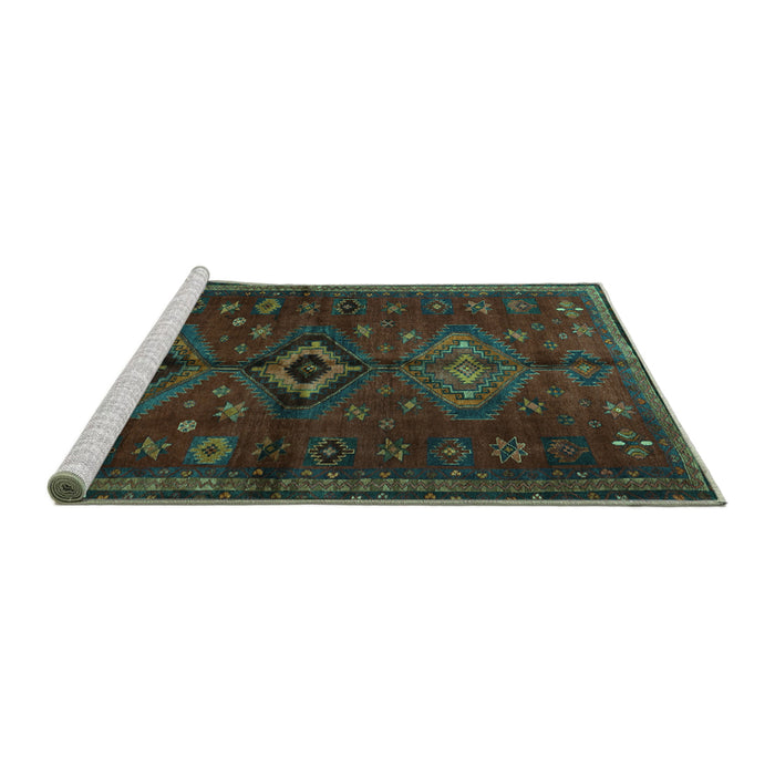 Sideview of Machine Washable Persian Turquoise Traditional Area Rugs, wshtr1999turq
