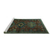 Sideview of Machine Washable Persian Turquoise Traditional Area Rugs, wshtr1999turq