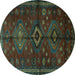 Round Machine Washable Persian Turquoise Traditional Area Rugs, wshtr1999turq