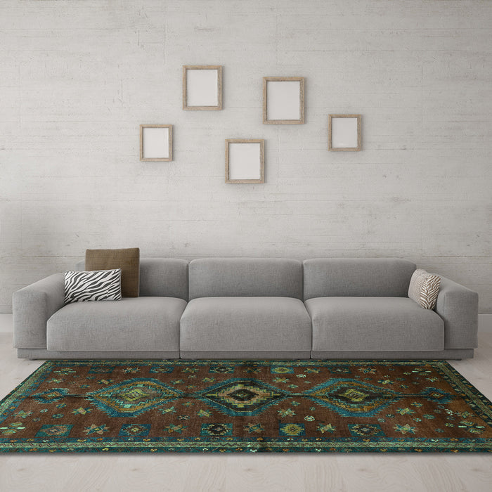 Machine Washable Persian Turquoise Traditional Area Rugs in a Living Room,, wshtr1999turq