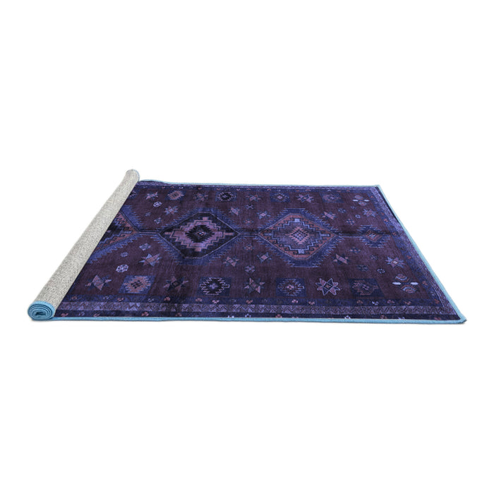 Sideview of Machine Washable Persian Blue Traditional Rug, wshtr1999blu