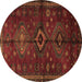 Round Machine Washable Persian Brown Traditional Rug, wshtr1999brn