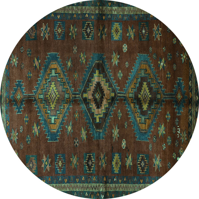 Round Persian Turquoise Traditional Rug, tr1999turq