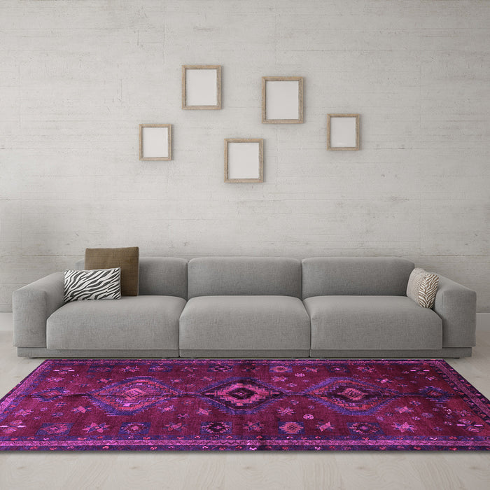 Machine Washable Persian Purple Traditional Area Rugs in a Living Room, wshtr1999pur