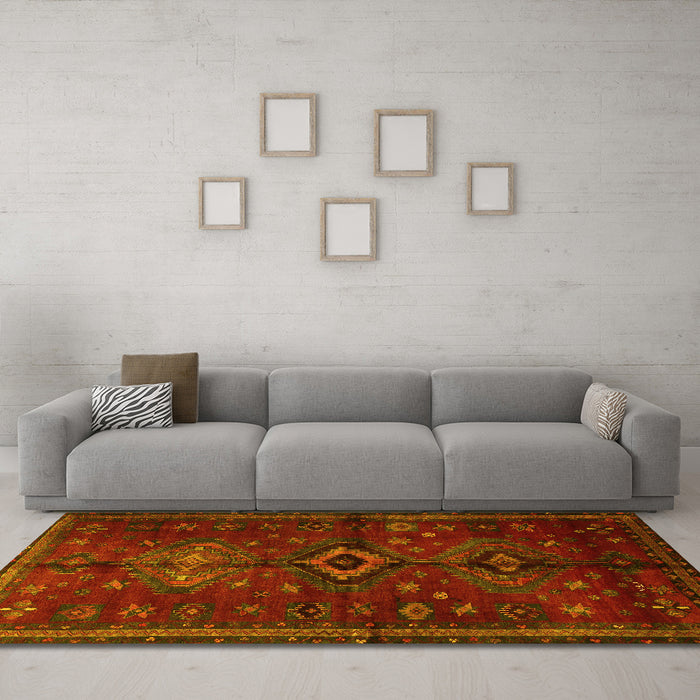 Machine Washable Persian Yellow Traditional Rug in a Living Room, wshtr1999yw