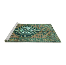 Sideview of Machine Washable Persian Turquoise Traditional Area Rugs, wshtr199turq