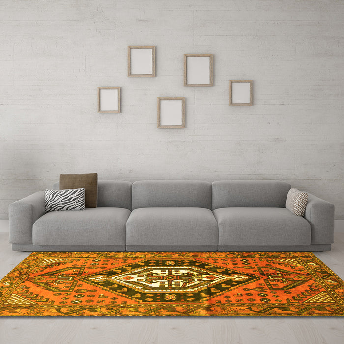 Machine Washable Persian Yellow Traditional Rug in a Living Room, wshtr199yw