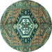 Round Machine Washable Persian Turquoise Traditional Area Rugs, wshtr199turq