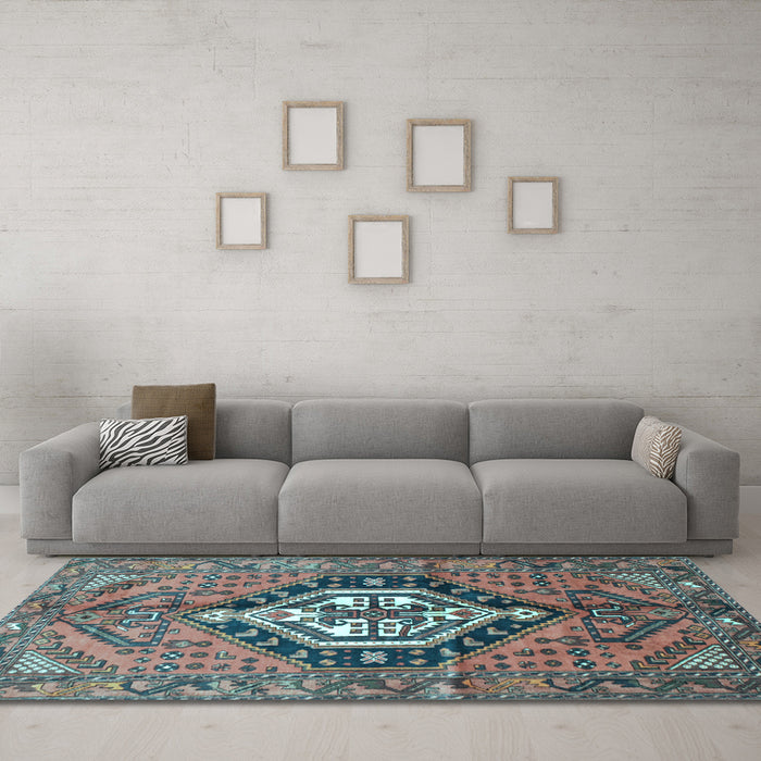 Machine Washable Persian Light Blue Traditional Rug in a Living Room, wshtr199lblu