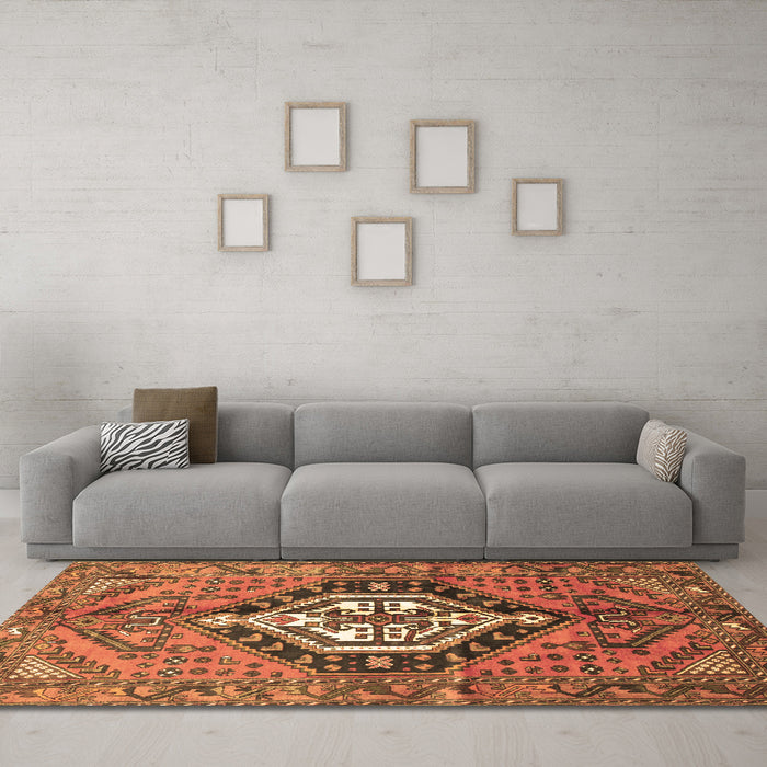 Machine Washable Persian Brown Traditional Rug in a Living Room,, wshtr199brn