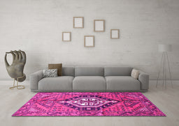 Machine Washable Persian Pink Traditional Rug in a Living Room, wshtr199pnk