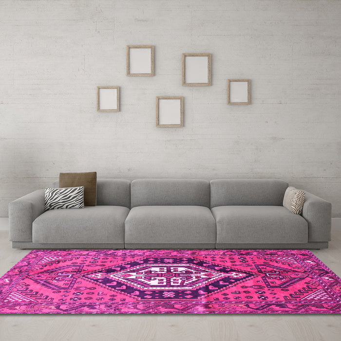 Machine Washable Persian Pink Traditional Rug in a Living Room, wshtr199pnk